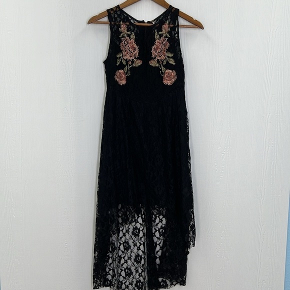 Free People - Russian Nesting Embroidered Floral Black Lace High & Low Dress XS - Picture 9 of 12